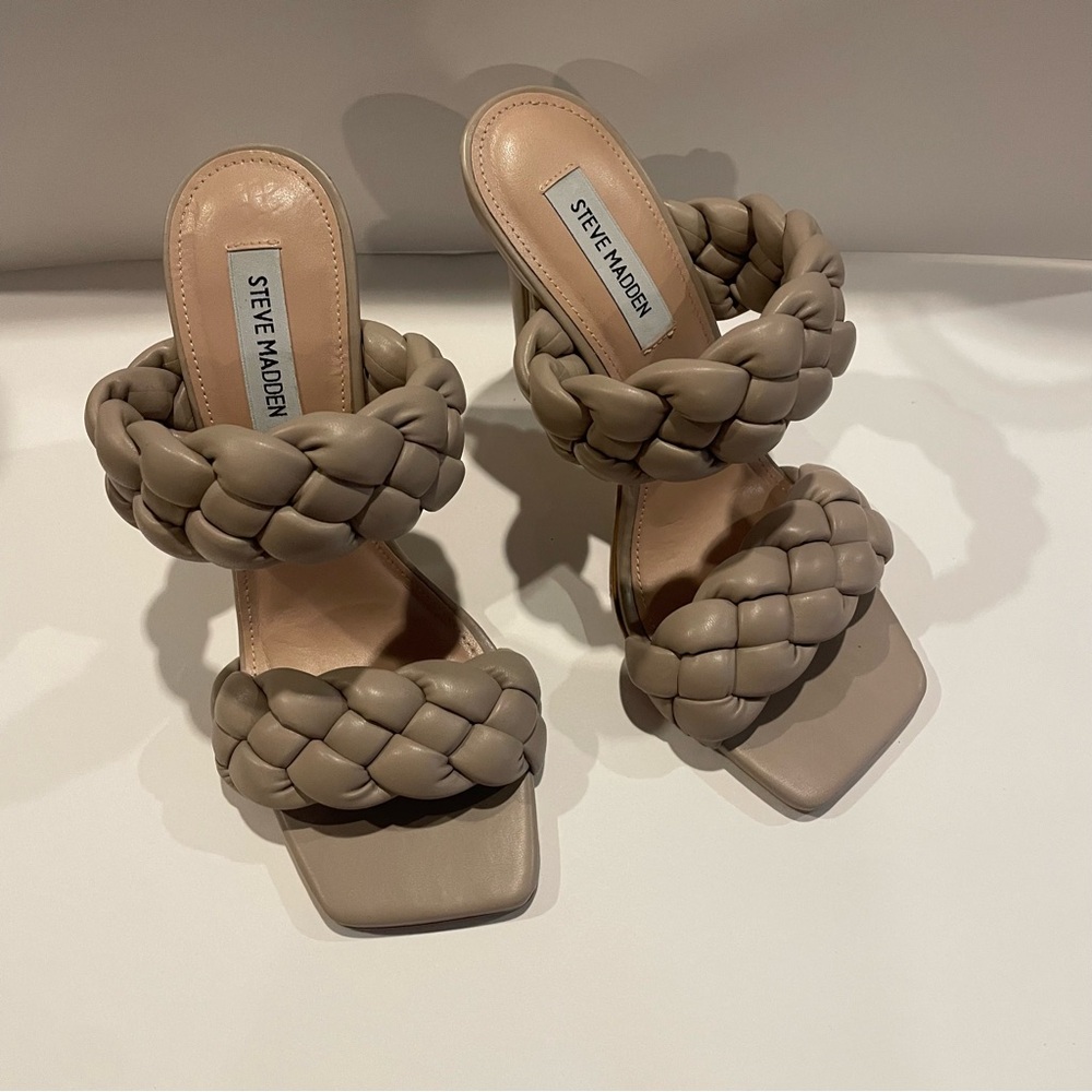 Steve Madden Kenley Women’s Sandals Leather Braided Slip On Heel Size 8.5 - Picture 8 of 11